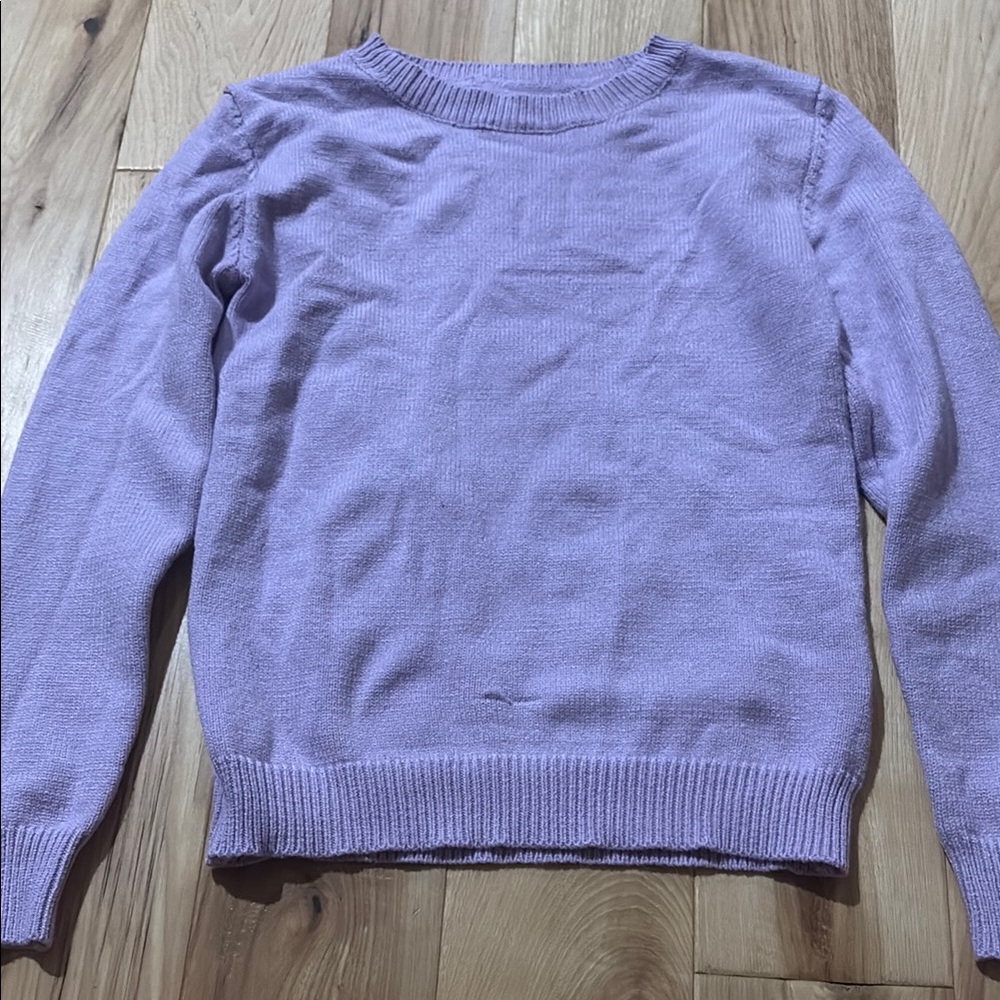 Purple Crew Neck Knit Sweater with Ribbed Cuffs